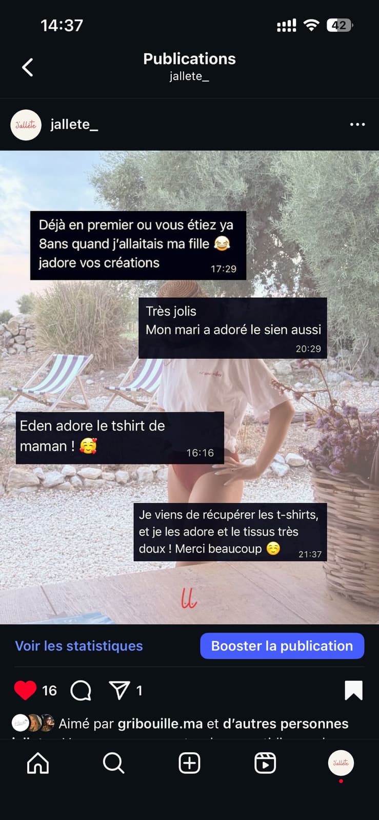 Témoignages clients J'allète sur Instagram - Jadore vos créations, Mon mari a adoré le sien aussi, Eden adore le tshirt de maman